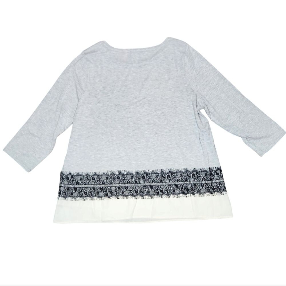 Talbots Top Cotton Shirt Lace Silk Ruffle Trim 3/4 Sleeve Gray Black Cream XL - Picture 5 of 9
